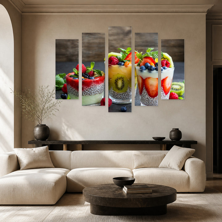 Dessert Cups Still Life — five-panel wall art in frontal interior | 5wallart 53043 M3