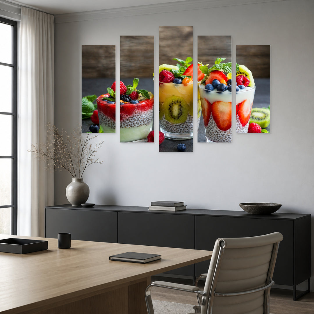 Dessert Cups Still Life — five-panel wall art in alternate frontal interior | 5wallart 53043 M4
