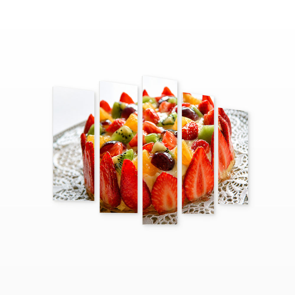 Fruit Cake with Strawberries Still Life — five-panel wall art on white background in perspective | 5wallart 53045 M1