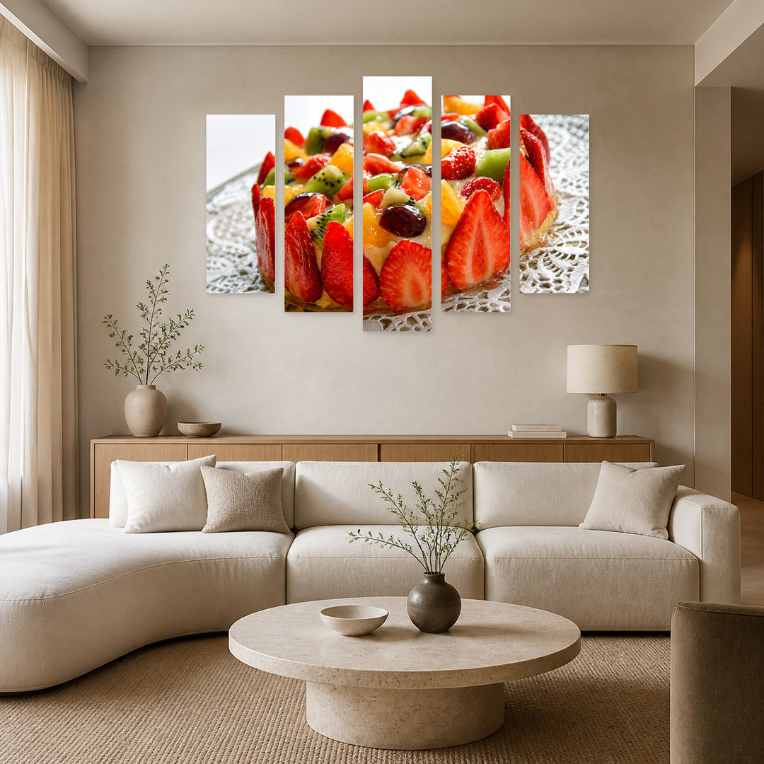 Fruit Cake with Strawberries Still Life — five-panel wall art in frontal interior | 5wallart 53045 M3