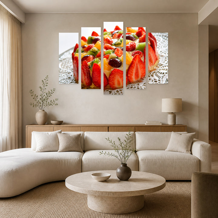Fruit Cake with Strawberries Still Life — five-panel wall art in frontal interior | 5wallart 53045 M3