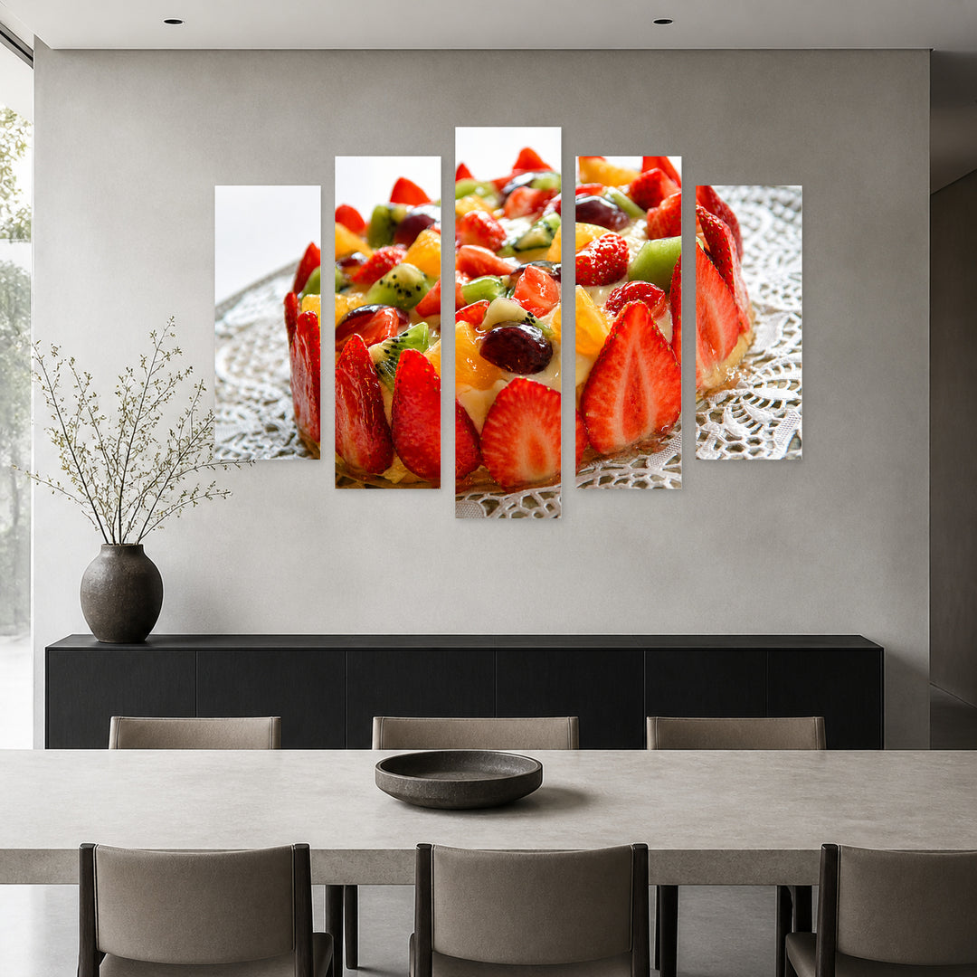 Fruit Cake with Strawberries Still Life — five-panel wall art in alternate frontal interior | 5wallart 53045 M4