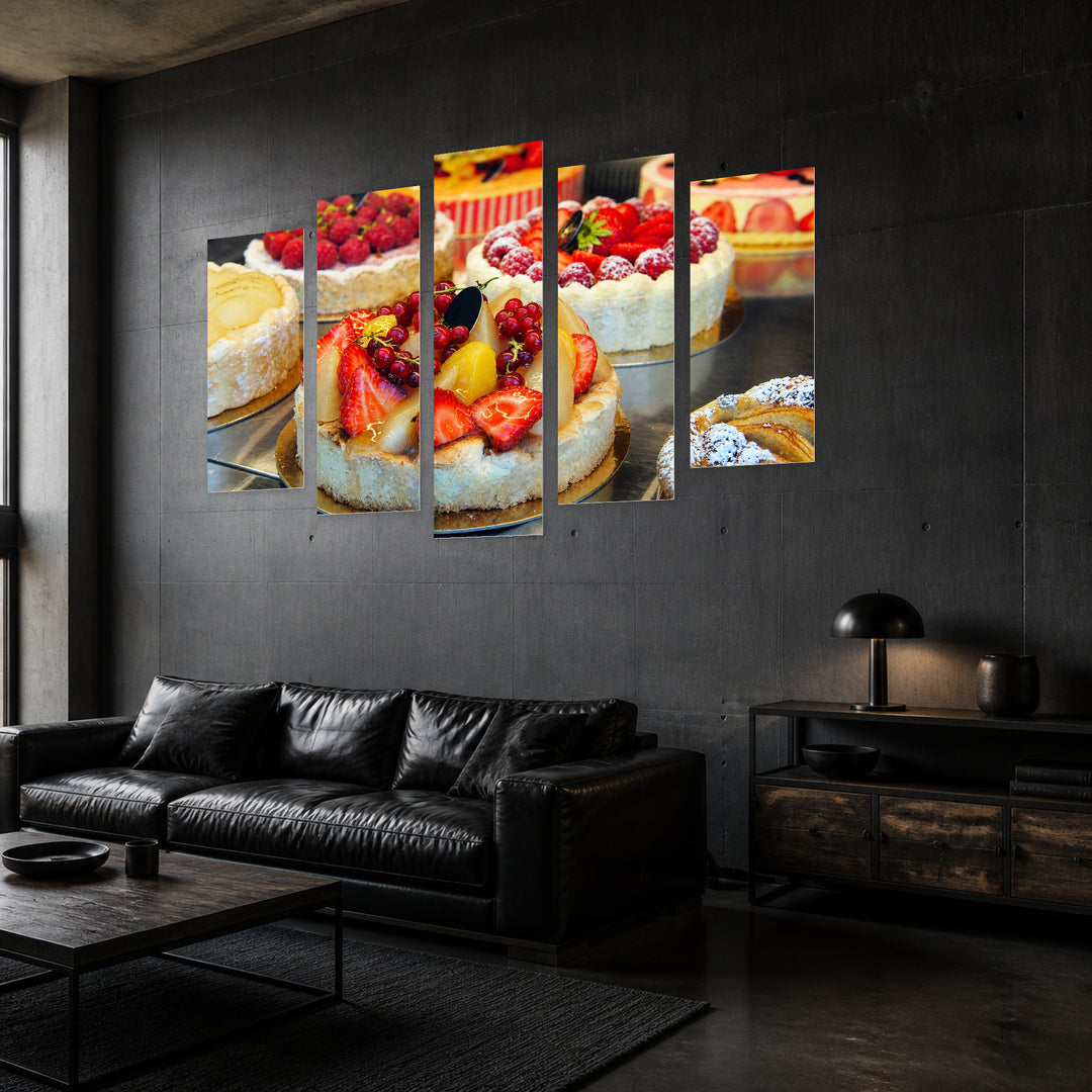 Fruit Cake Still Life — five-panel wall art in perspective interior | 5wallart 53046 M2