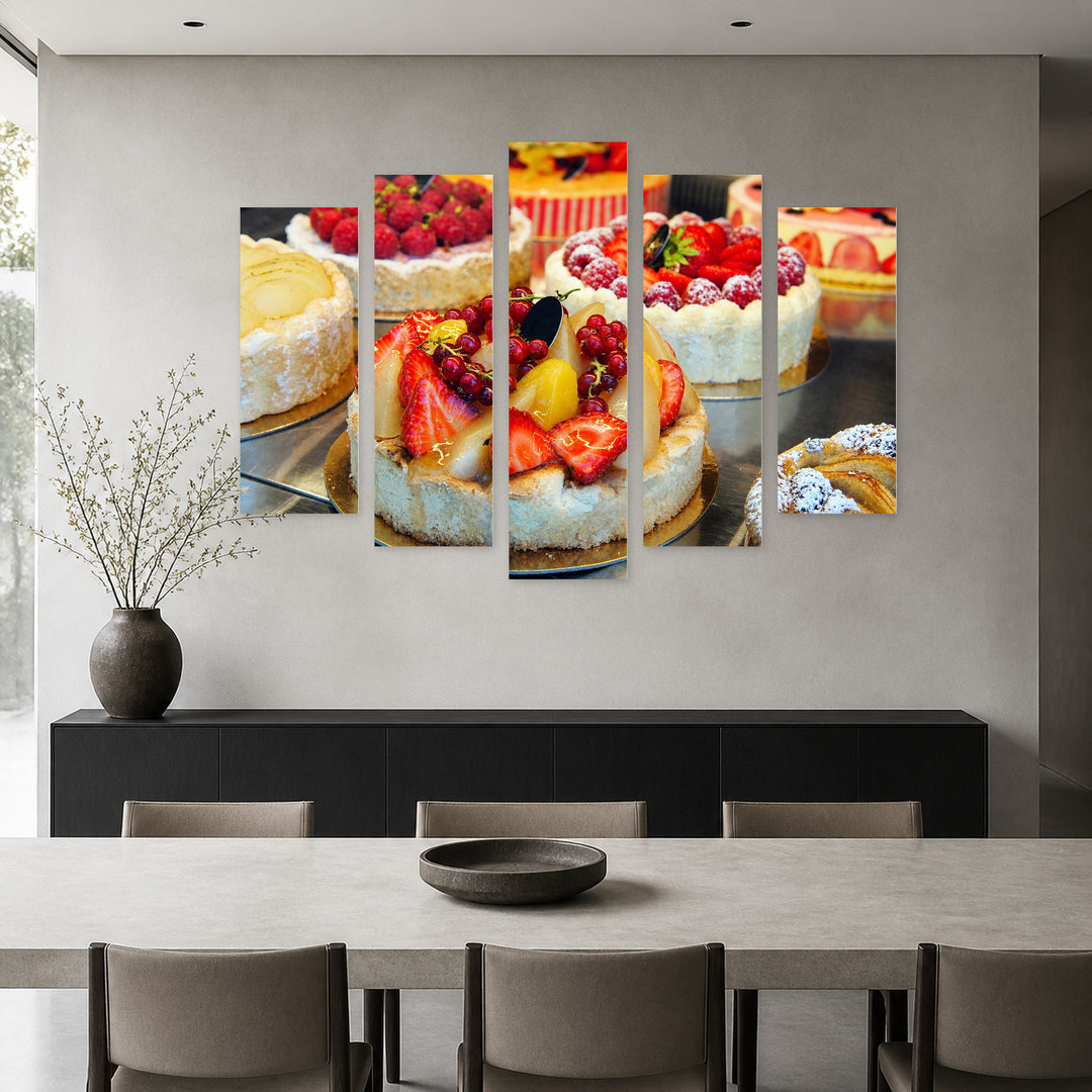 Fruit Cake Still Life — five-panel wall art in frontal interior | 5wallart 53046 M3