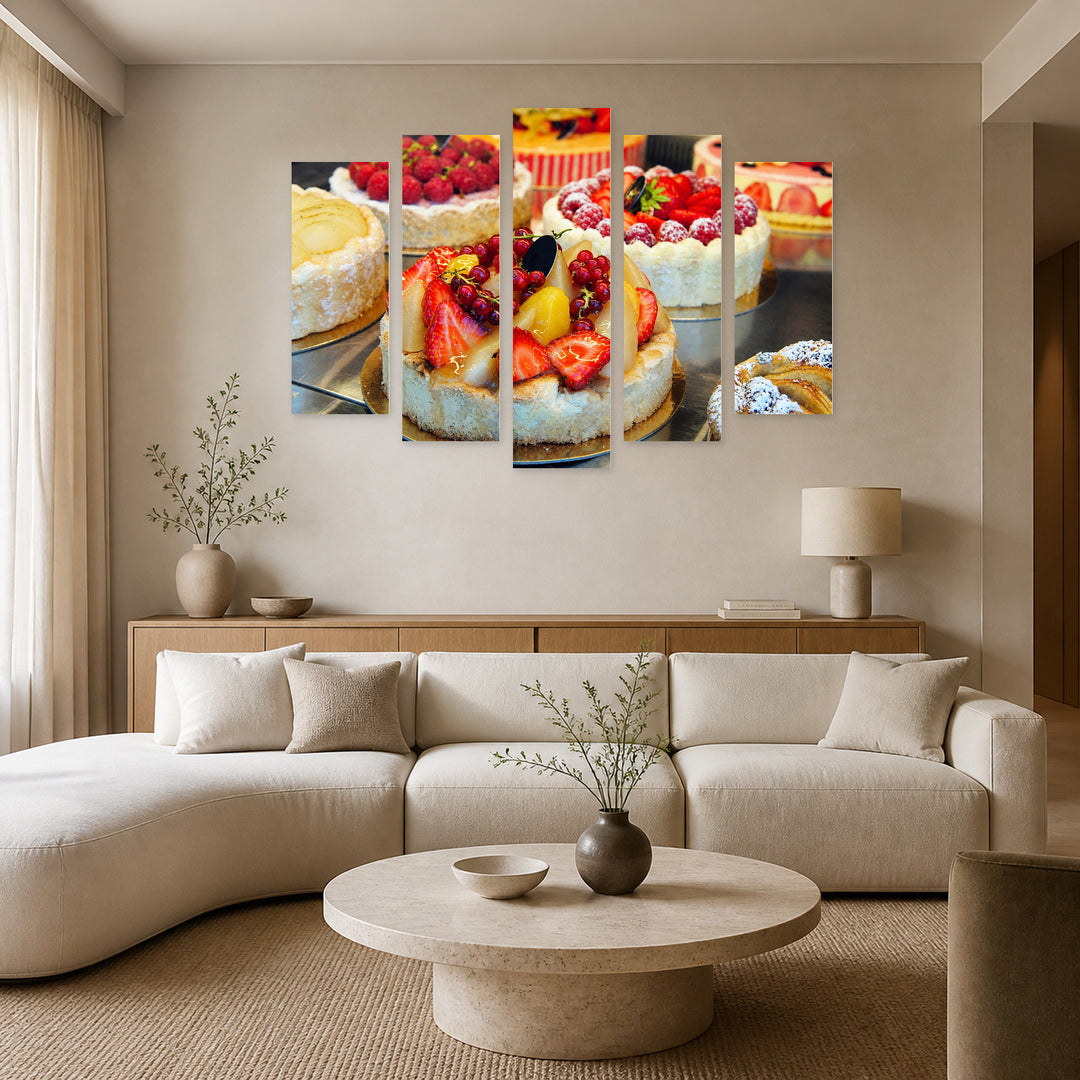 Fruit Cake Still Life — five-panel wall art in alternate frontal interior | 5wallart 53046 M4
