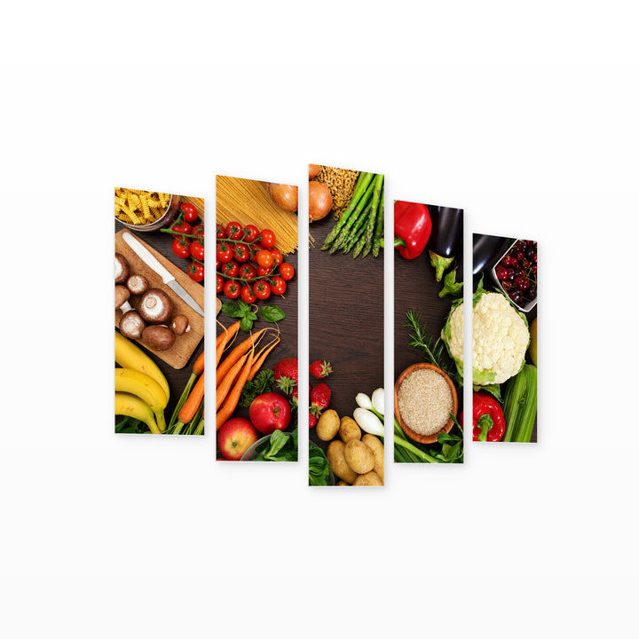 Vegetable Bouquet in Vivid Color — five-panel wall art on white background in perspective | 5wallart 53047 M1