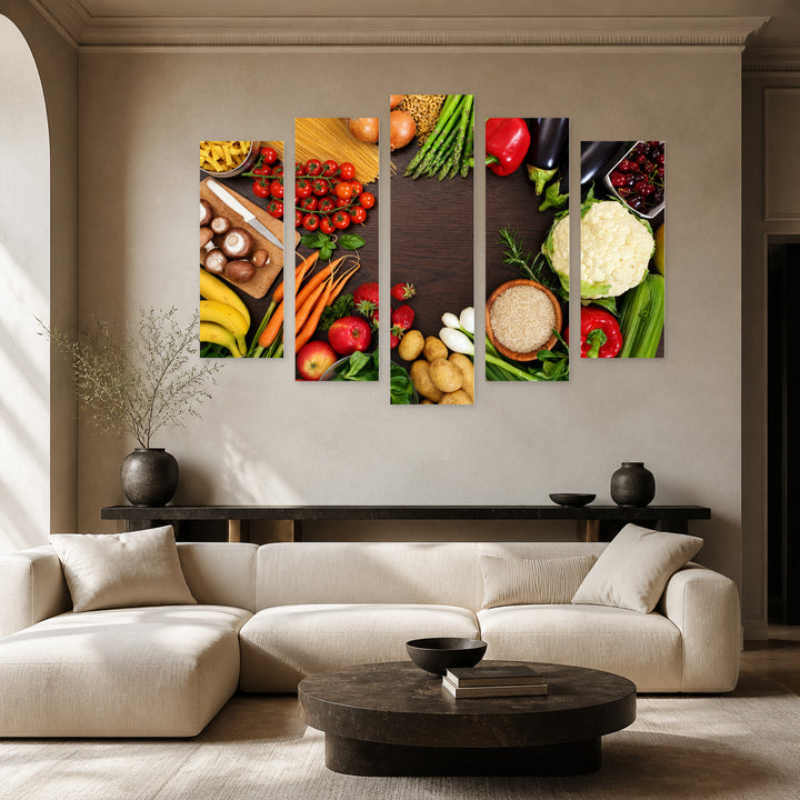 Vegetable Bouquet in Vivid Color — five-panel wall art in frontal interior | 5wallart 53047 M3