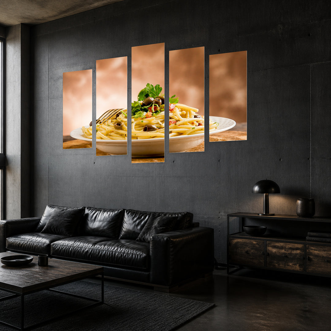 Spaghetti Still Life — five-panel wall art in perspective interior | 5wallart 53050 M2