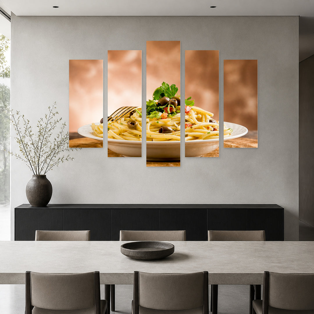 Spaghetti Still Life — five-panel wall art in frontal interior | 5wallart 53050 M3