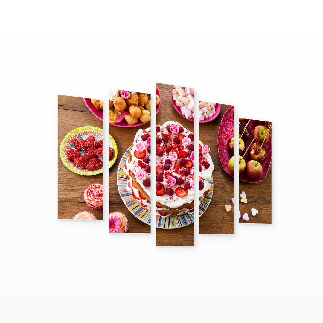 Cream Cake Still Life — five-panel wall art on white background in perspective | 5wallart 53051 M1