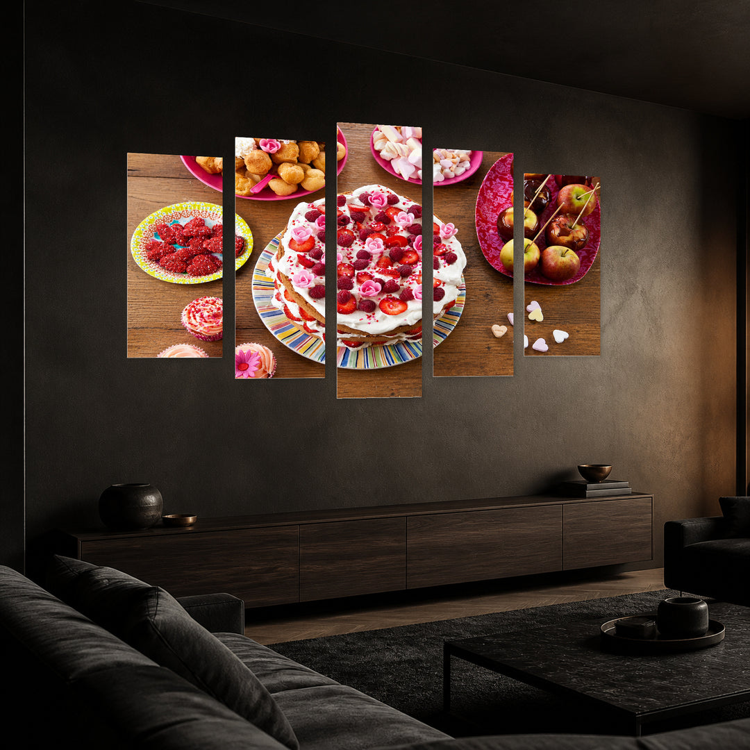 Cream Cake Still Life — five-panel wall art in perspective interior | 5wallart 53051 M2
