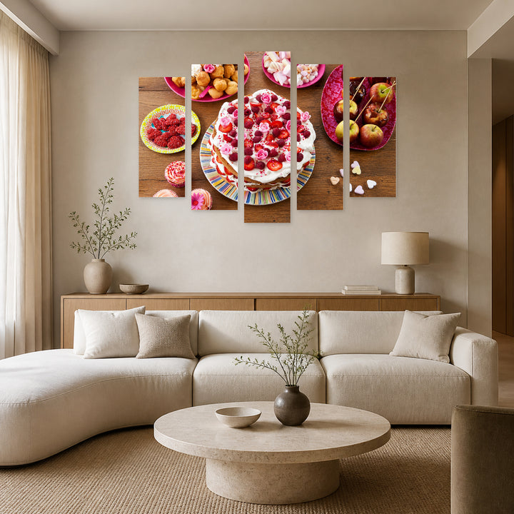 Cream Cake Still Life — five-panel wall art in frontal interior | 5wallart 53051 M3