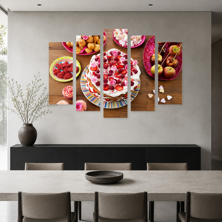 Cream Cake Still Life — five-panel wall art in alternate frontal interior | 5wallart 53051 M4