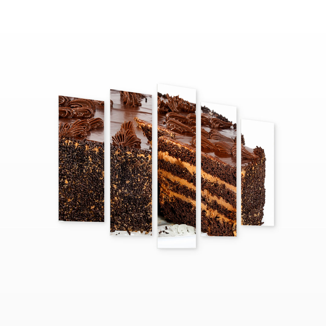 Chocolate Cake Still Life — five-panel wall art on white background in perspective | 5wallart 53052 M1