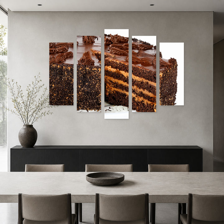 Chocolate Cake Still Life — five-panel wall art in frontal interior | 5wallart 53052 M3