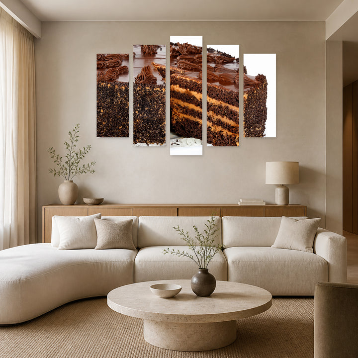 Chocolate Cake Still Life — five-panel wall art in alternate frontal interior | 5wallart 53052 M4
