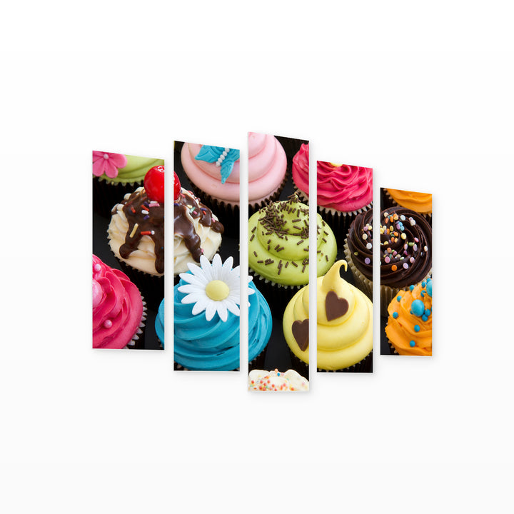 Colorful Muffins in Soft Pastels — five-panel wall art on white background in perspective | 5wallart 53053 M1