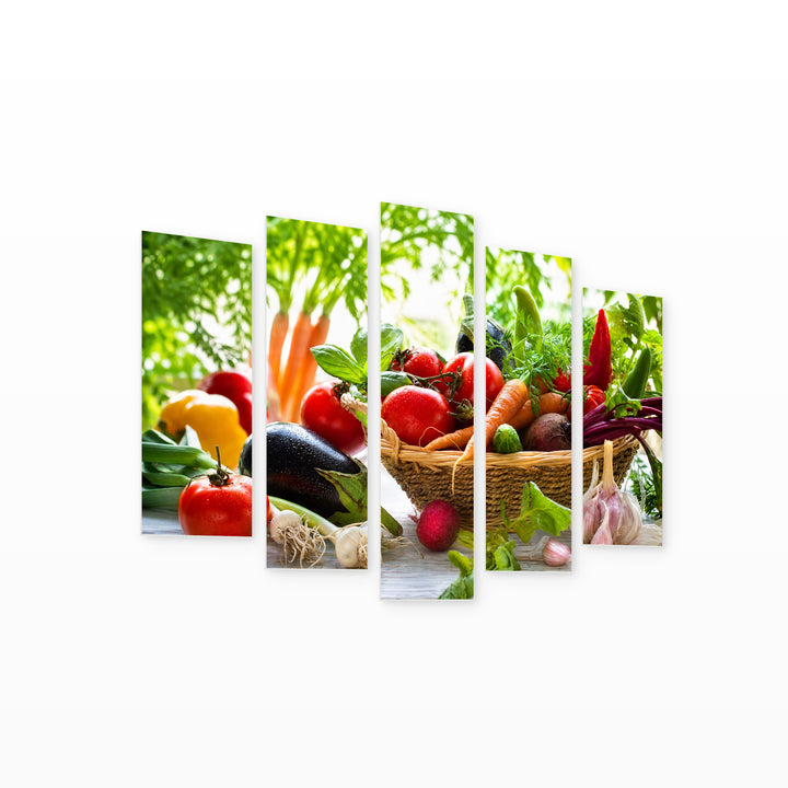 Basket of Vegetables in Vivid Color — five-panel wall art on white background in perspective | 5wallart 53054 M1