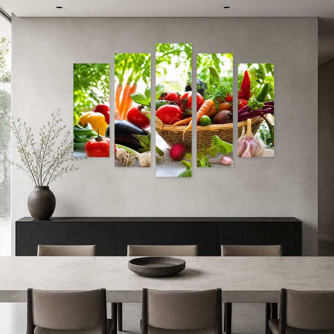 Basket of Vegetables in Vivid Color — five-panel wall art in frontal interior | 5wallart 53054 M3