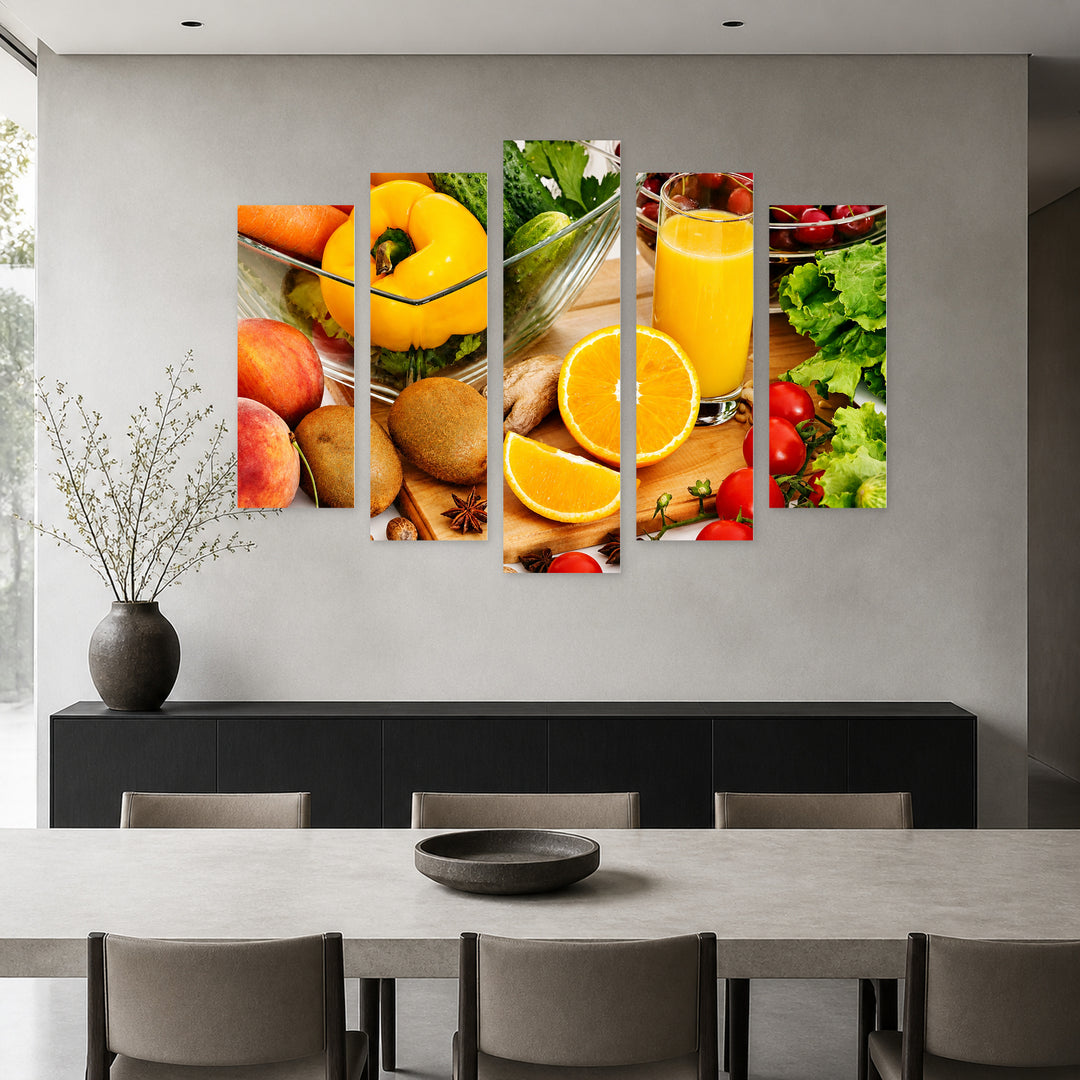 Orange Juice in Vivid Color — five-panel wall art in frontal interior | 5wallart 53058 M3
