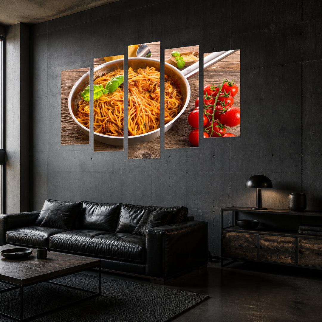 Spaghetti Still Life II — five-panel wall art in perspective interior | 5wallart 53062 M2