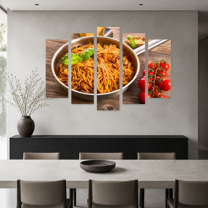 Spaghetti Still Life II — five-panel wall art in frontal interior | 5wallart 53062 M3