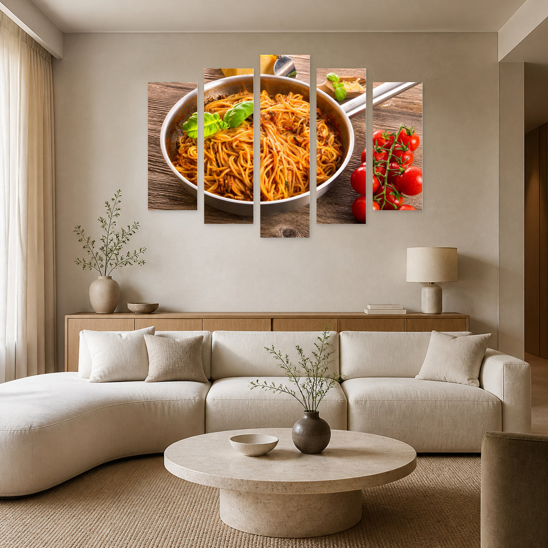 Spaghetti Still Life II — five-panel wall art in alternate frontal interior | 5wallart 53062 M4
