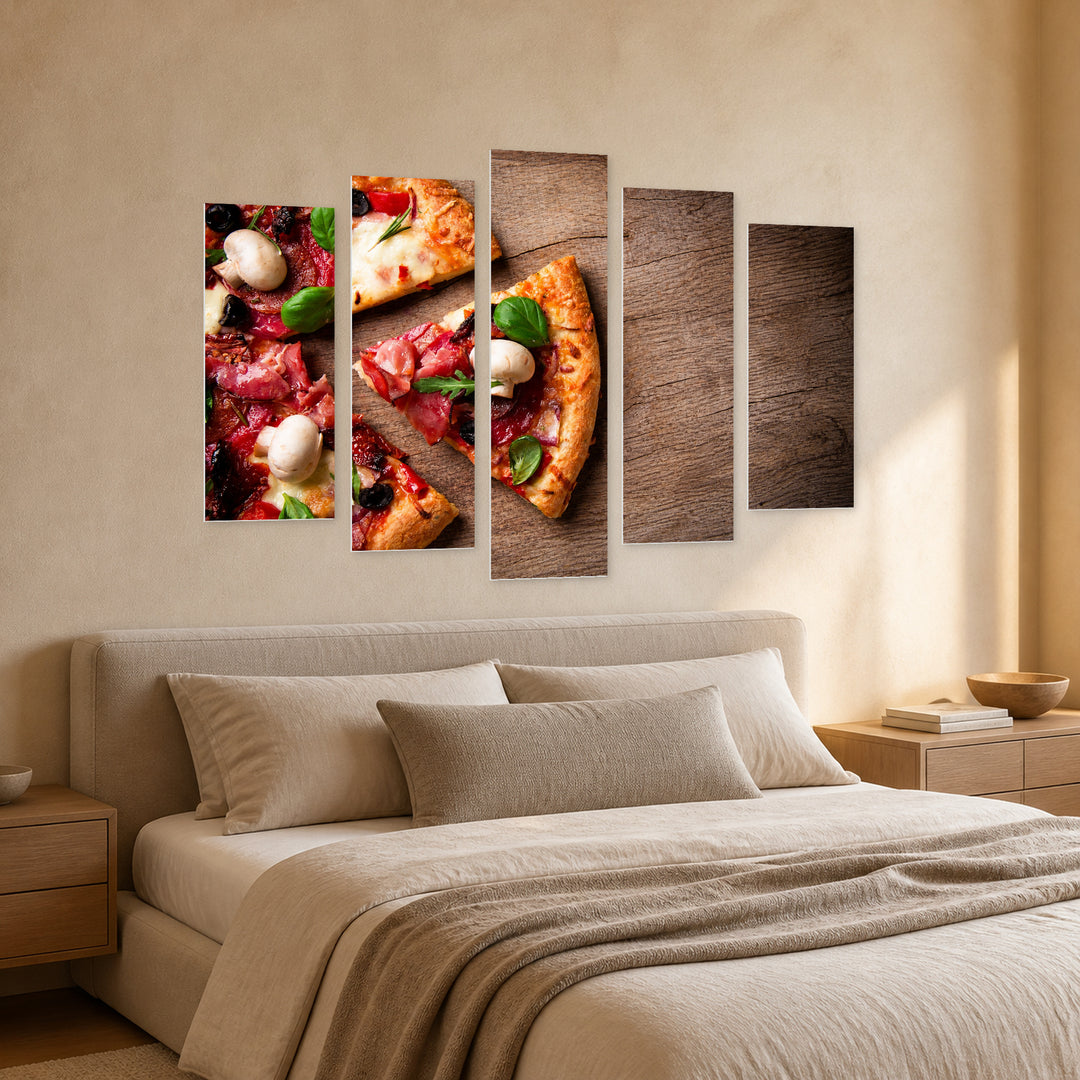 Italian Pizza Still Life — five-panel wall art in perspective interior | 5wallart 53063 M2
