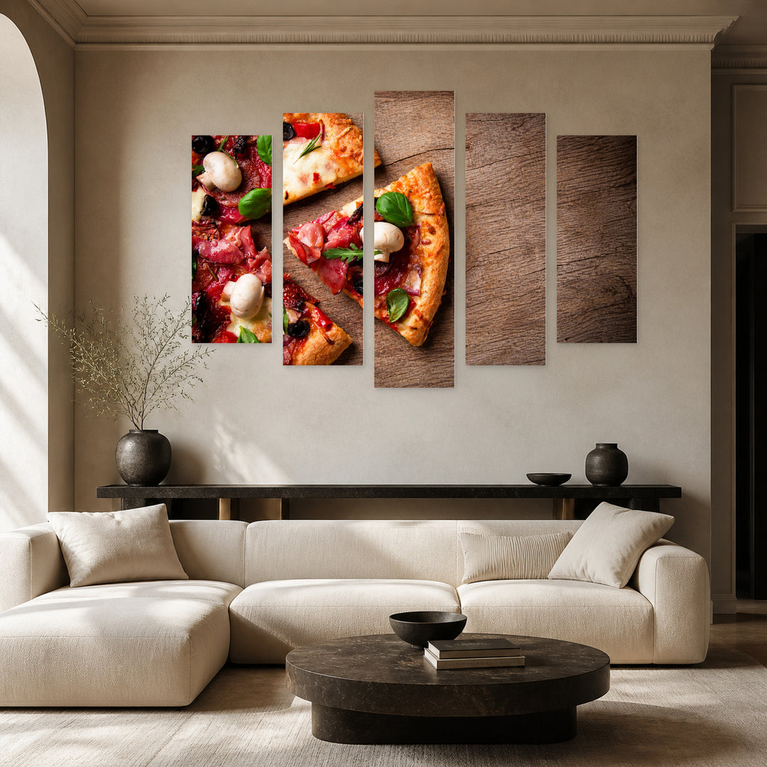 Italian Pizza Still Life — five-panel wall art in frontal interior | 5wallart 53063 M3
