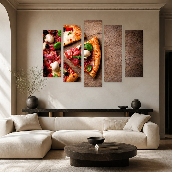 Italian Pizza Still Life — five-panel wall art in frontal interior | 5wallart 53063 M3