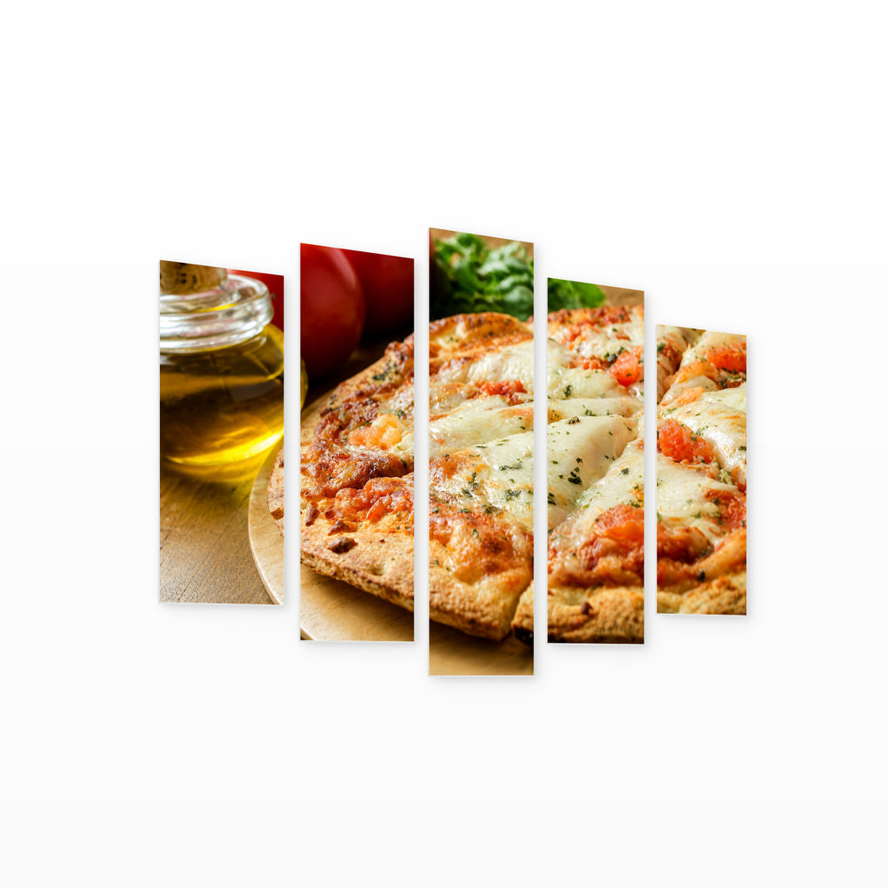 Margherita Pizza Still Life II — five-panel wall art on white background in perspective | 5wallart 53064 M1