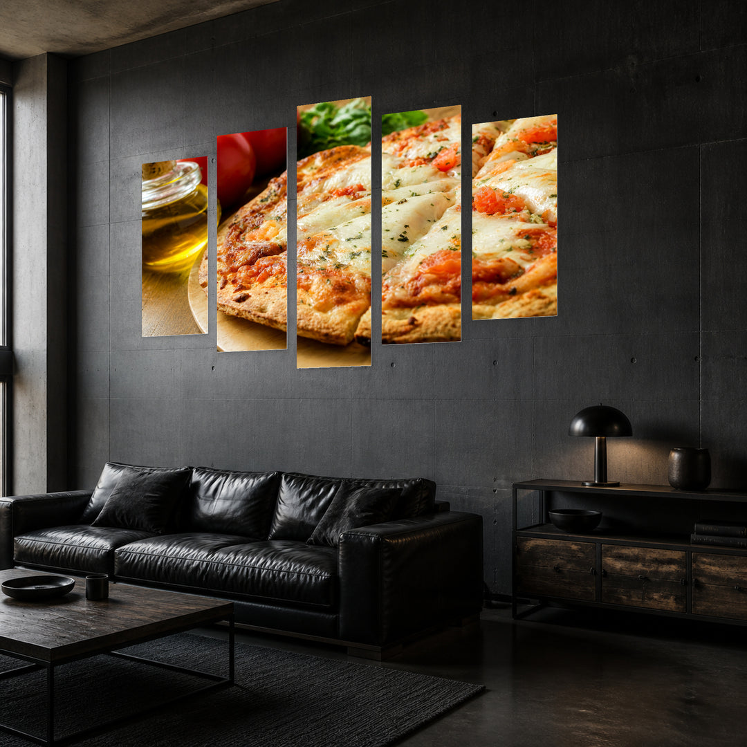 Margherita Pizza Still Life II — five-panel wall art in perspective interior | 5wallart 53064 M2