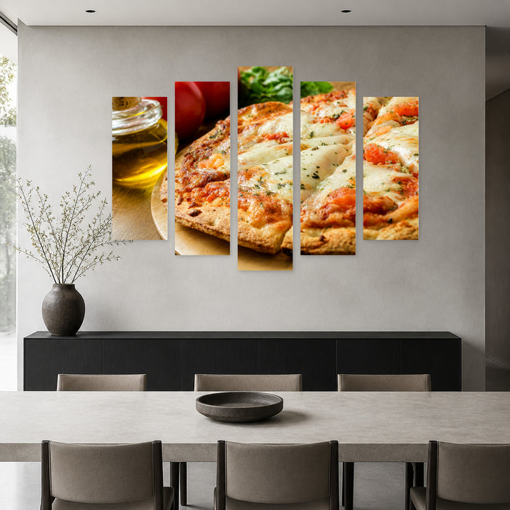 Margherita Pizza Still Life II — five-panel wall art in frontal interior | 5wallart 53064 M3