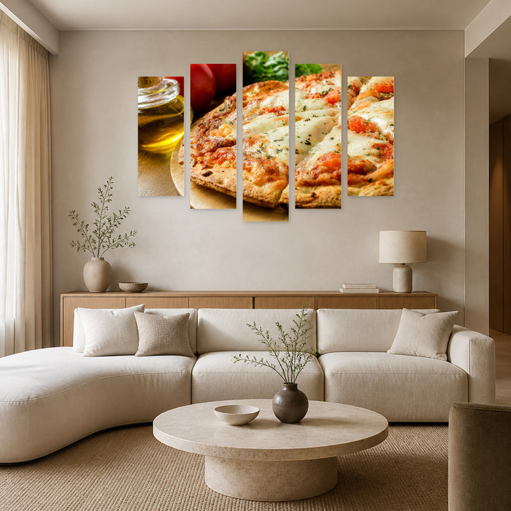 Margherita Pizza Still Life II — five-panel wall art in alternate frontal interior | 5wallart 53064 M4
