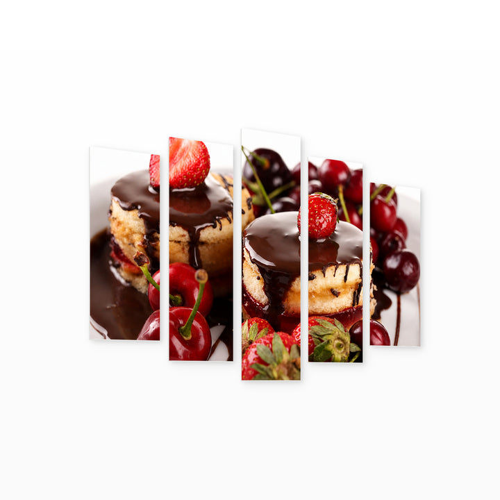 Chocolate Dessert Still Life — five-panel wall art on white background in perspective | 5wallart 53065 M1