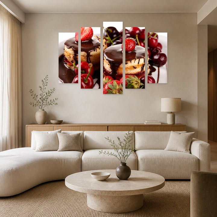 Chocolate Dessert Still Life — five-panel wall art in frontal interior | 5wallart 53065 M3