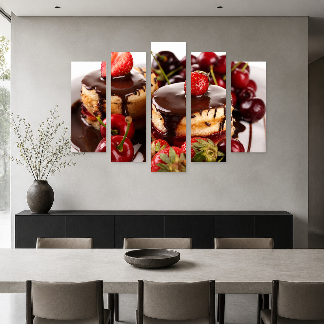 Chocolate Dessert Still Life — five-panel wall art in alternate frontal interior | 5wallart 53065 M4