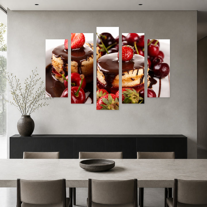 Chocolate Dessert Still Life — five-panel wall art in alternate frontal interior | 5wallart 53065 M4