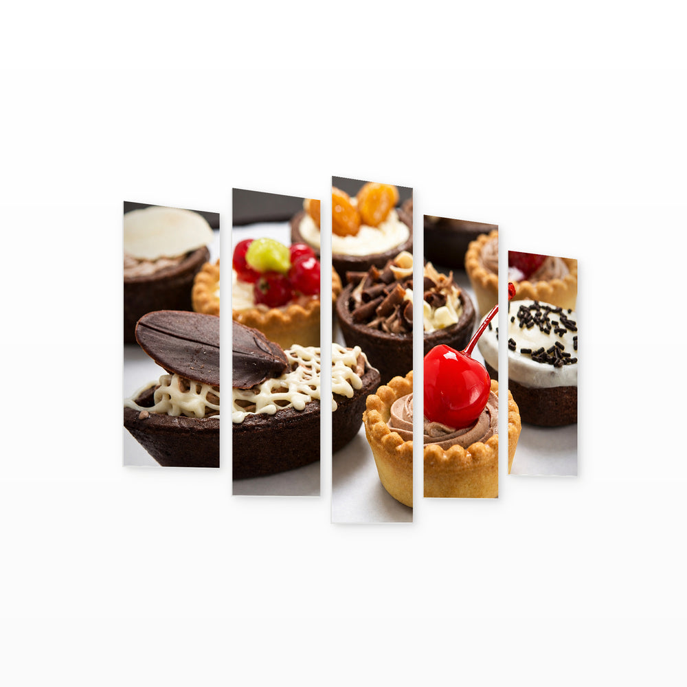 Mini Cakes in Vivid Color — five-panel wall art on white background in perspective | 5wallart 53066 M1