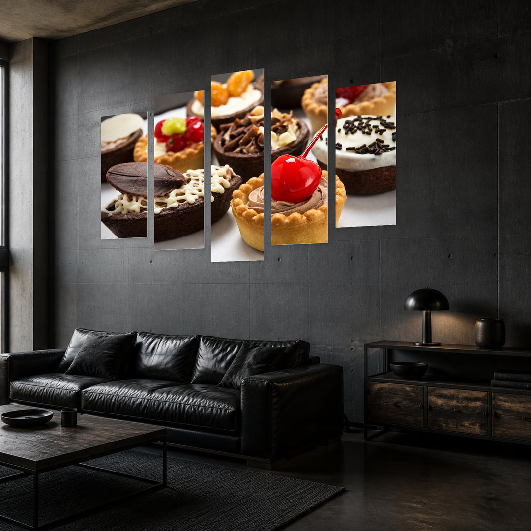 Mini Cakes in Vivid Color — five-panel wall art in perspective interior | 5wallart 53066 M2
