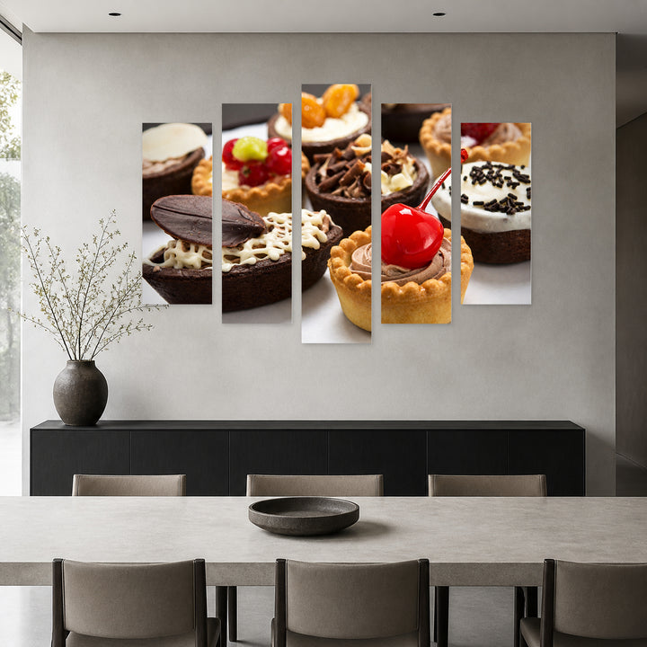 Mini Cakes in Vivid Color — five-panel wall art in frontal interior | 5wallart 53066 M3