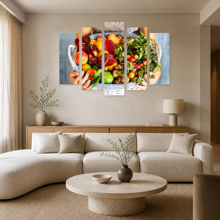 Basket of Fruit in Vivid Color — five-panel wall art in alternate frontal interior | 5wallart 53068 M4