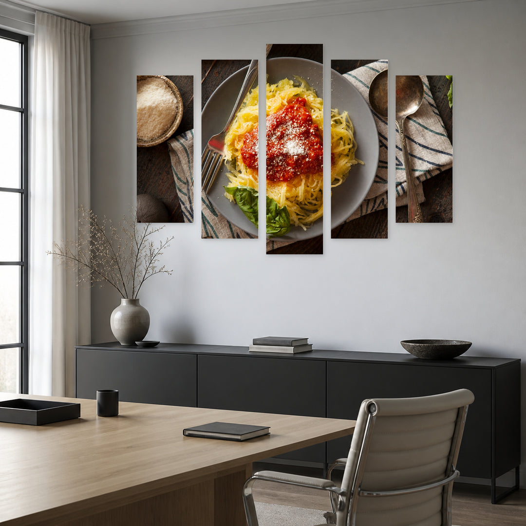 Homemade Spaghetti Squash Pasta Still Life — five-panel wall art in frontal interior | 5wallart 53072 M3