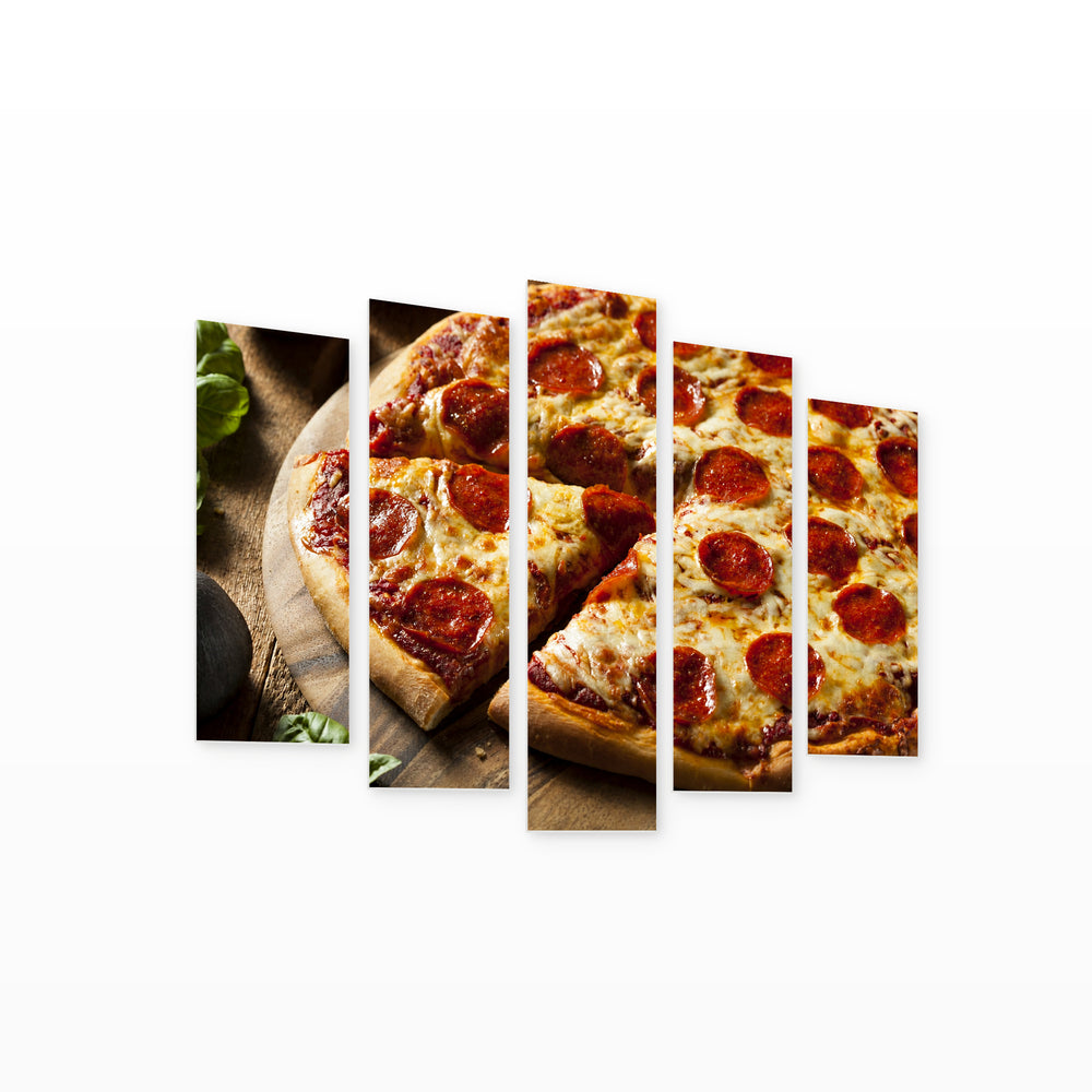 Pepperoni Pizza Still Life — five-panel wall art on white background in perspective | 5wallart 53073 M1