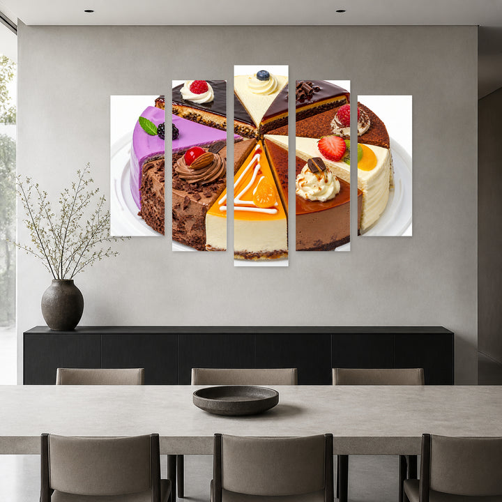 Assorted Cake Slices Still Life — five-panel wall art in alternate frontal interior | 5wallart 53075 M4