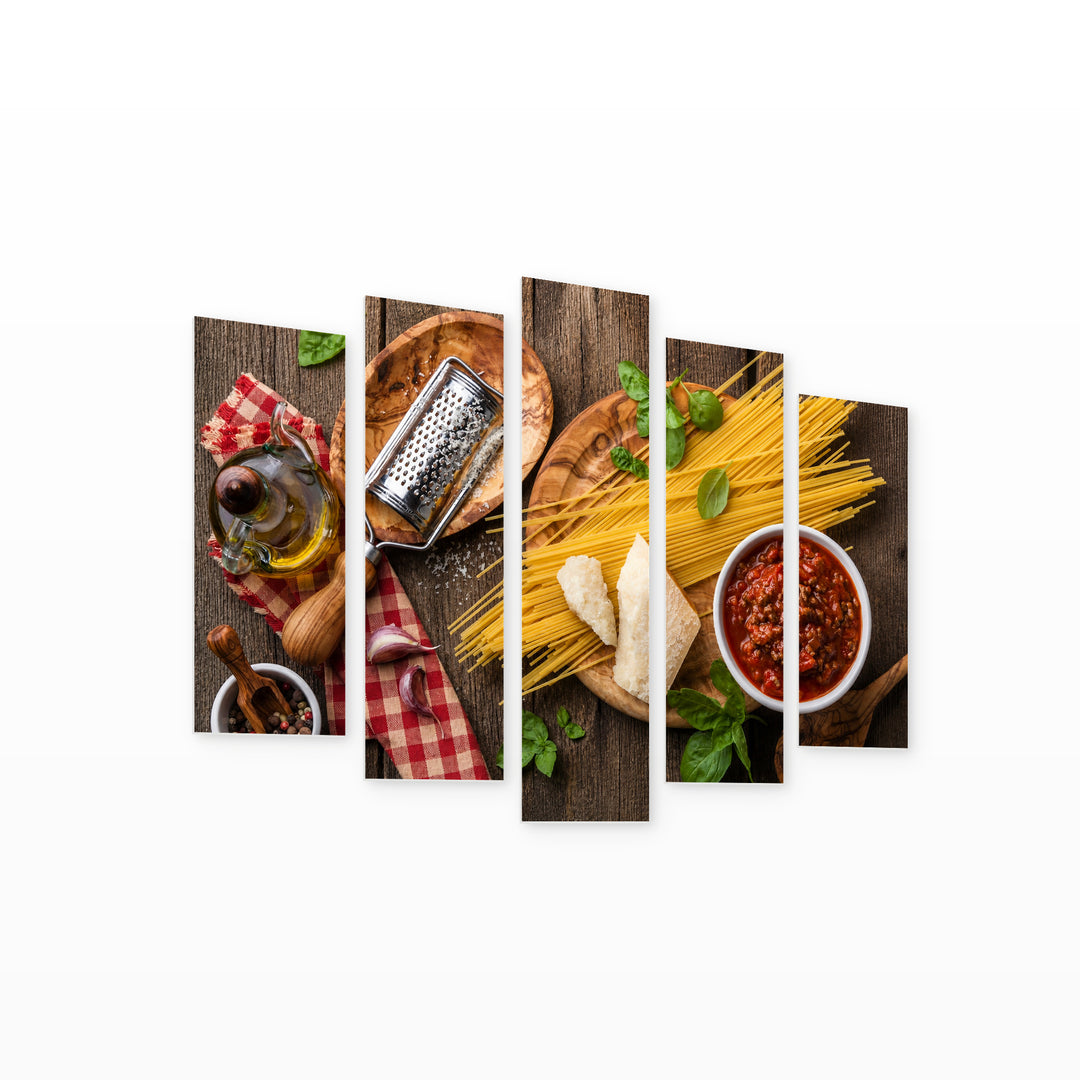 Spaghetti and Sauce Still Life — five-panel wall art on white background in perspective | 5wallart 53077 M1