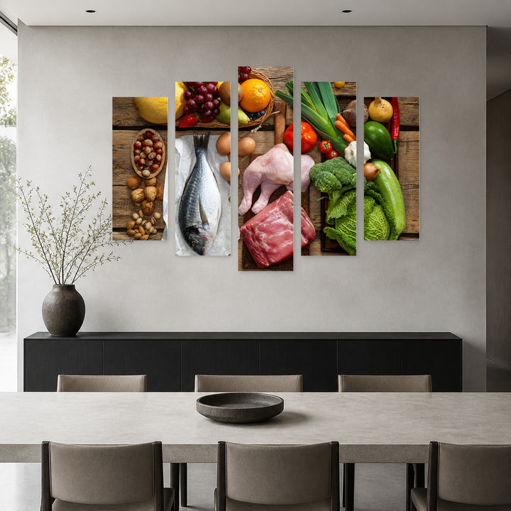 Vegetables and Assorted Meats in Vivid Color — five-panel wall art in alternate frontal interior | 5wallart 53079 M4