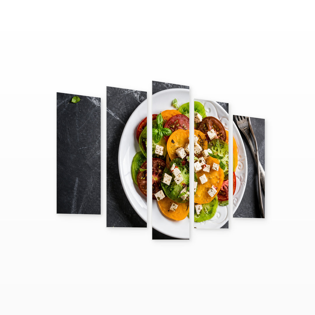 Greek Salad in Vivid Color — five-panel wall art on white background in perspective | 5wallart 53084 M1