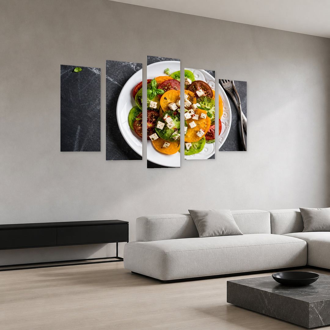 Greek Salad in Vivid Color — five-panel wall art in perspective interior | 5wallart 53084 M2