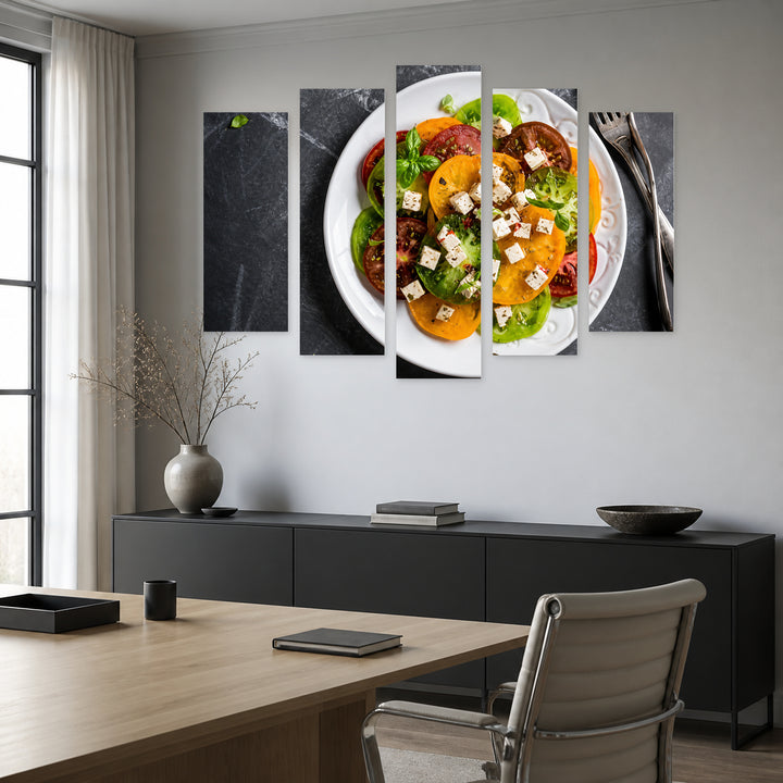 Greek Salad in Vivid Color — five-panel wall art in frontal interior | 5wallart 53084 M3